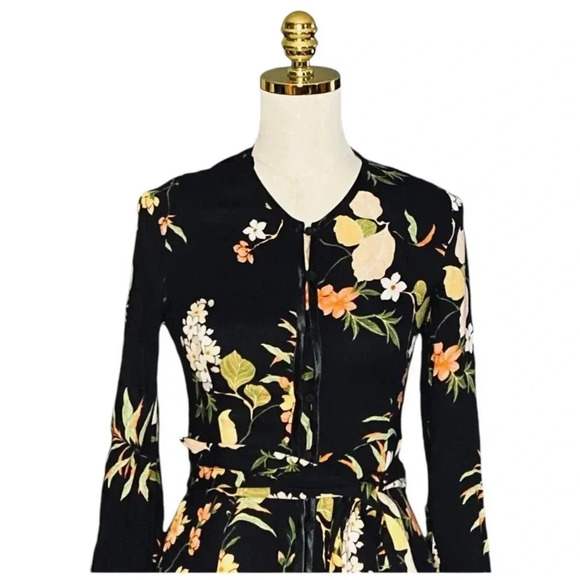 ZARA Black Floral Print Button Down Flowy Cottagecore Maxi Dress Size S - Picture 11 of 14